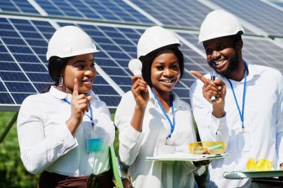 african american technician checks maintenance solar panels group three black engineers meeting solar station hold led bulb scaled e1772461962443